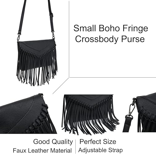 Fringe Purse for Women Vintage Leather Black Tassel Shoulder Handbag