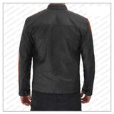 Harland Stripe Black Leather Cafe Racer Style Jacket