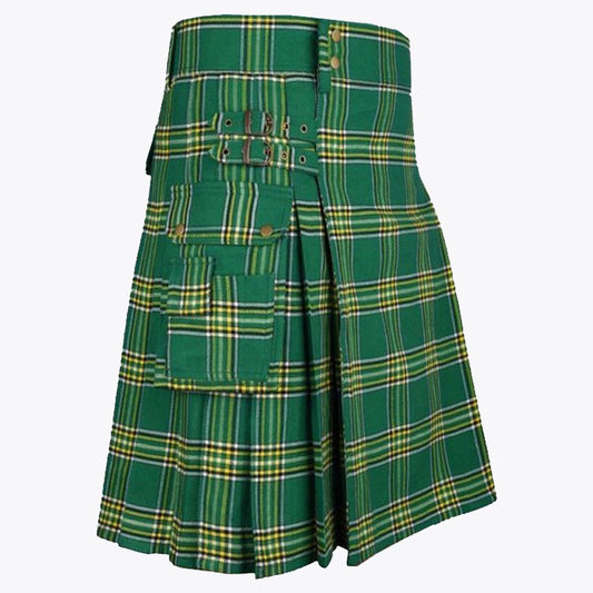 Irish Green Tartan Utility Kilt for Men