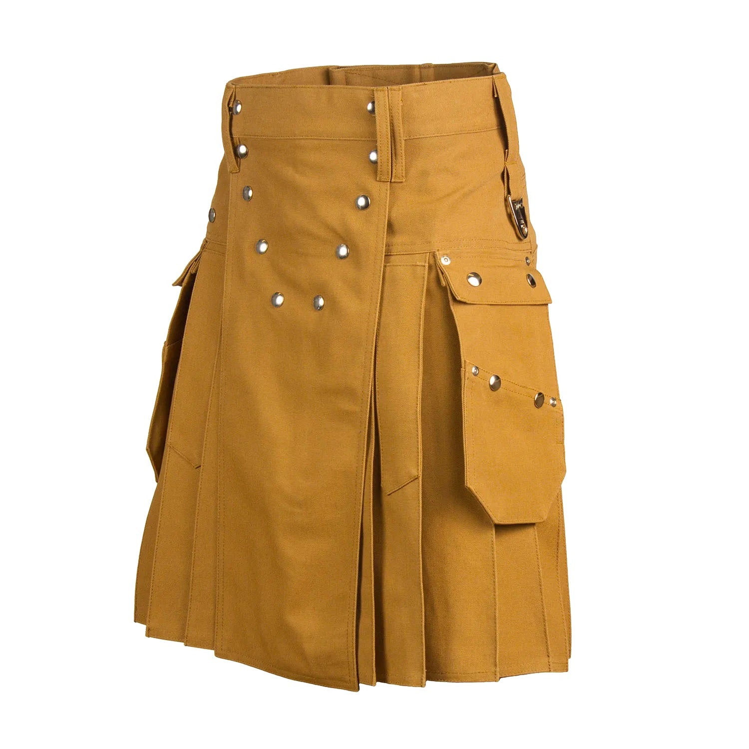 Khakhi Working Utility Kilt for Men silver buttons with Cargo Pockets