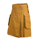 Khakhi Working Utility Kilt for Men silver buttons with Cargo Pockets