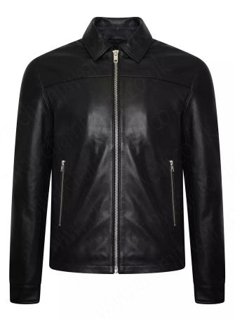 Long Sleeve Black Motorcycle Mens Leather Jacket