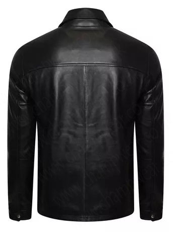 Long Sleeve Black Motorcycle Mens Leather Jacket