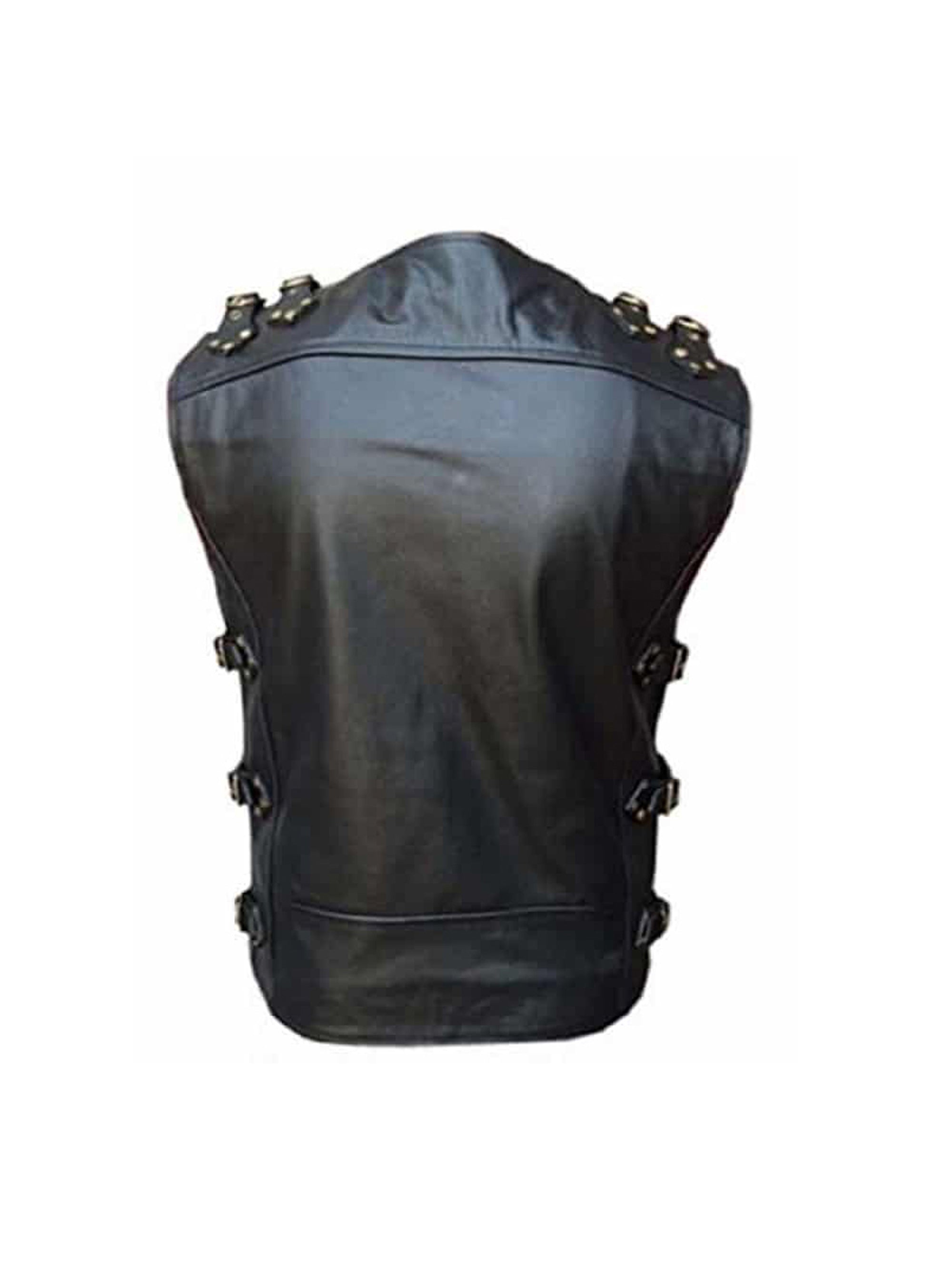 MENS BIKER STYLE VEST BLACK LEATHER HEAVY DUTY MOTORCYCLE WAISTCOAT