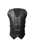 MENS BIKER STYLE VEST BLACK LEATHER HEAVY DUTY MOTORCYCLE WAISTCOAT
