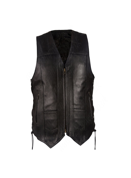 MEN’S MOTORCYCLE VEST ZIPPER FRONT V-NECK STYLE BIKER VEST