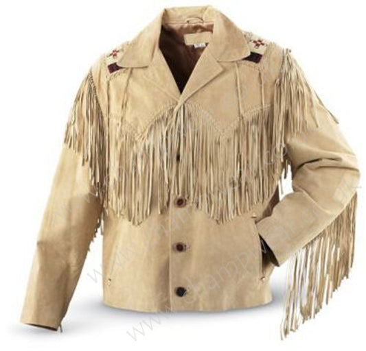 Men Beige Western Leather Jacket