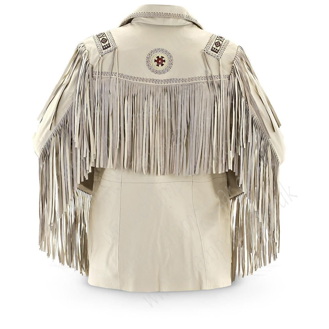 Men Beige Western Leather Jacket Hand Braiding, Lacing with Fringes