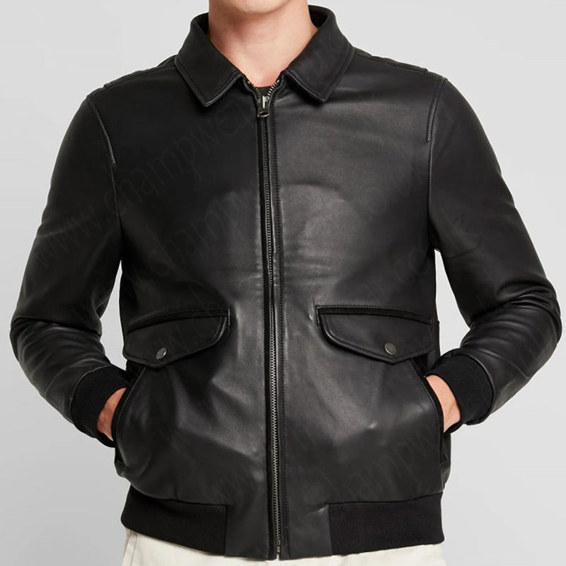 Men Black Lambskin Leather Biker Jacket