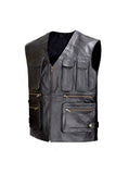 Men Leather Motorcycle Biker Tactical Vest 8 pockets Black by Wicked