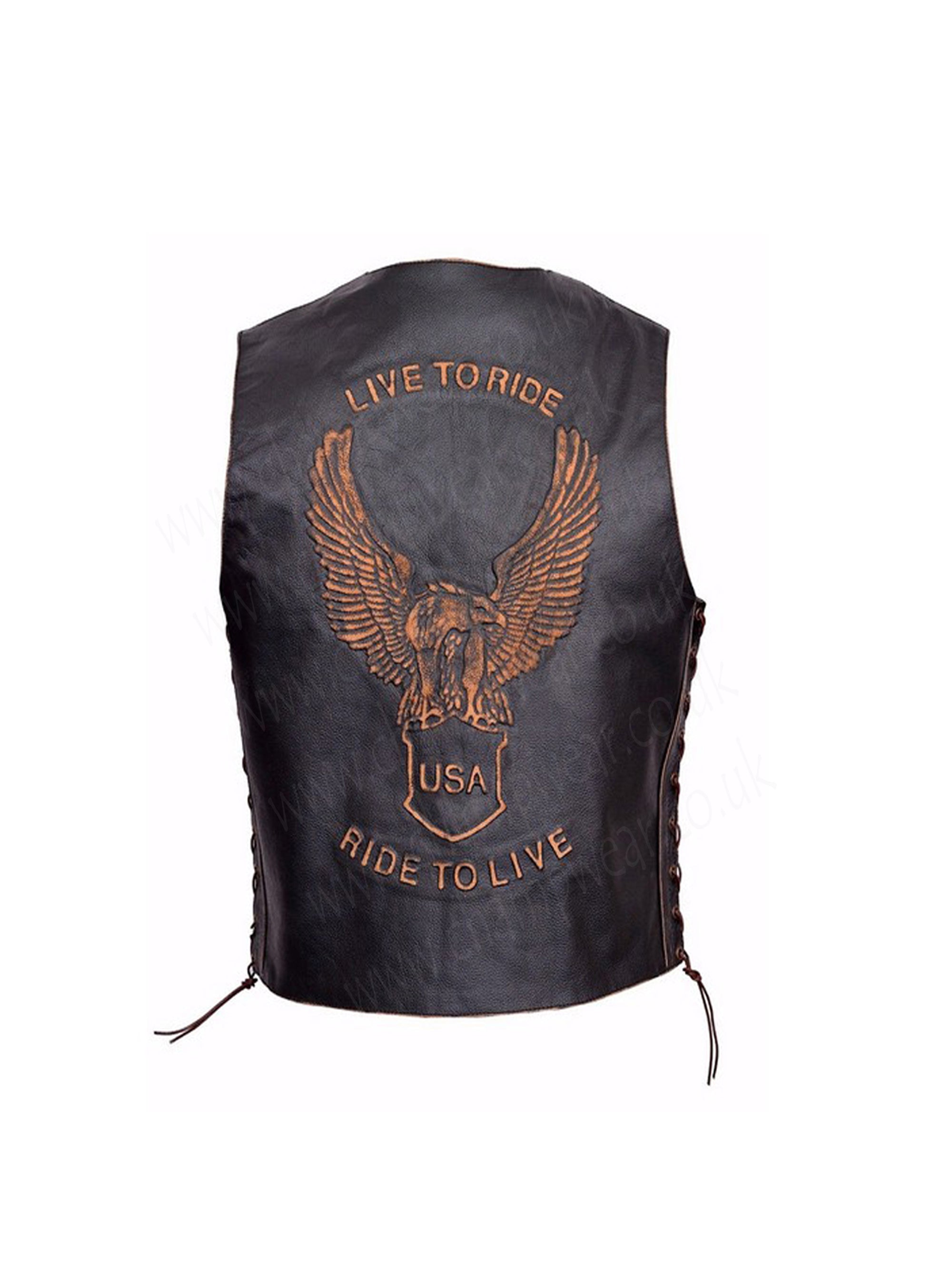 Men Motorcycle Leather Vest Vintage Classic Distressed American Eagle