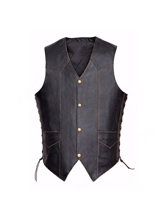 Men Motorcycle Leather Vest Vintage Classic Distressed American Eagle