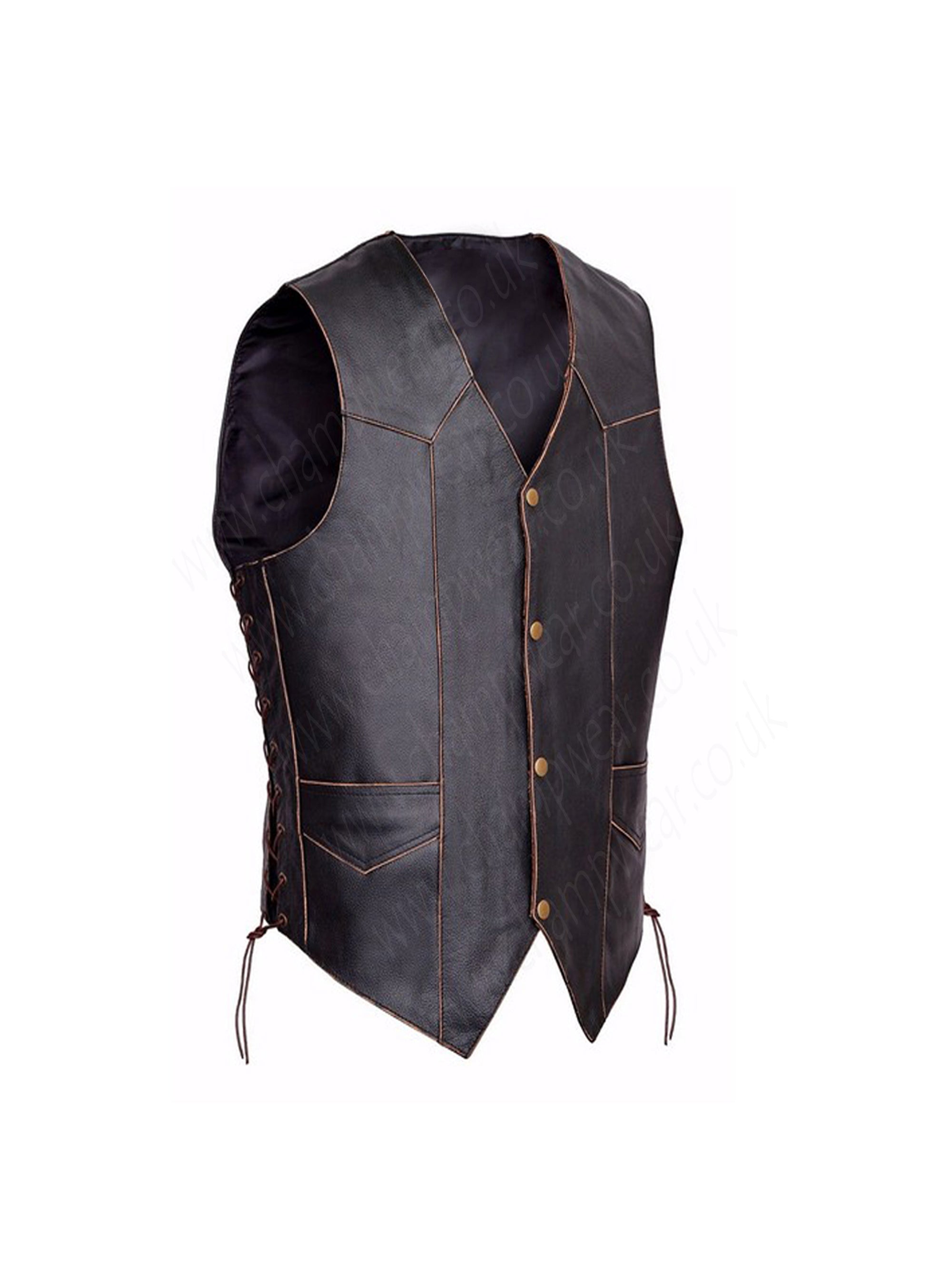 Men Motorcycle Leather Vest Vintage Classic Distressed American Eagle