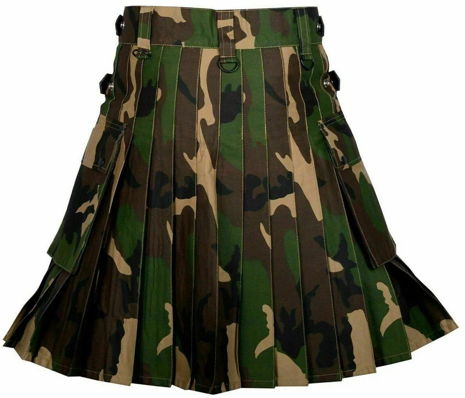 Mens Army Camo Utility Tactical Duty Kilt Front