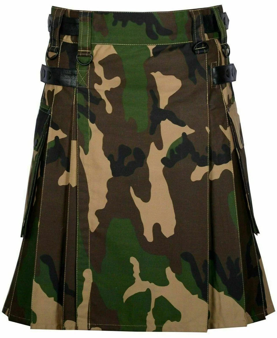 Mens Army Camo Utility Tactical Duty Kilt Front
