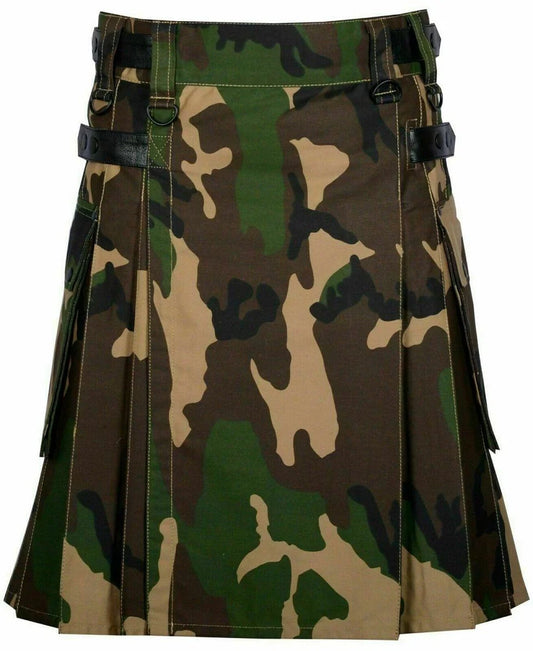 Mens Army Camo Utility Tactical Duty Kilt Front