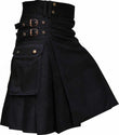 Men's Black Utility Traditional Scottish Kilt With Cargo Pockets