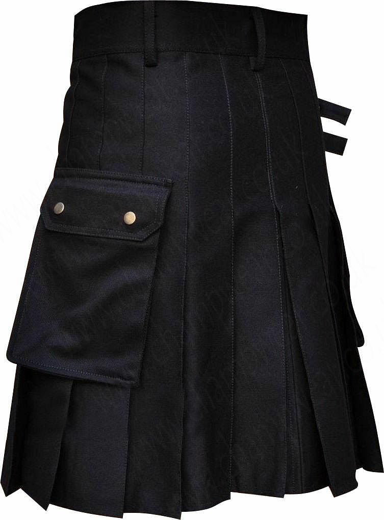 Men's Black Utility Traditional Scottish Kilt With Cargo Pockets