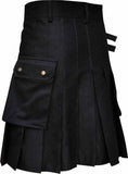 Men's Black Utility Traditional Scottish Kilt With Cargo Pockets