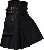 Men's Black Utility Traditional Scottish Kilt With Cargo Pockets