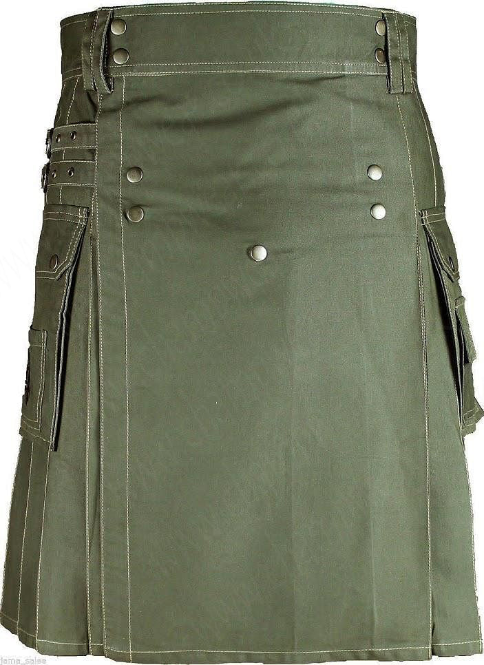 Men's Scottish Olive Green Deluxe Utility Kilt