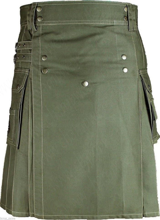 Men's Scottish Olive Green Deluxe Utility Kilt