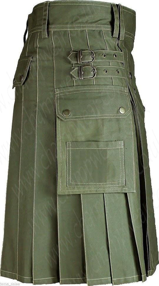 Men's Scottish Olive Green Deluxe Utility Kilt
