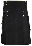 Men's Stylish Black Cotton Wedding Utility Kilt
