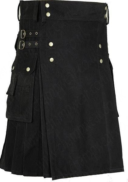 Men's Stylish Black Cotton Wedding Utility Kilt