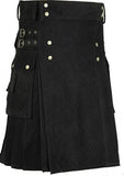 Men's Stylish Black Cotton Wedding Utility Kilt