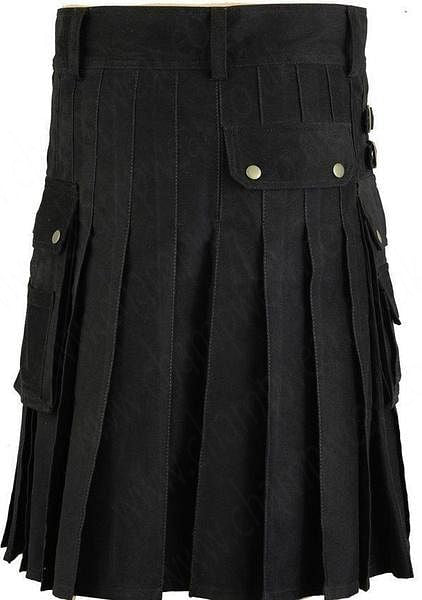 Men's Stylish Black Cotton Wedding Utility Kilt