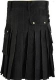 Men's Stylish Black Cotton Wedding Utility Kilt
