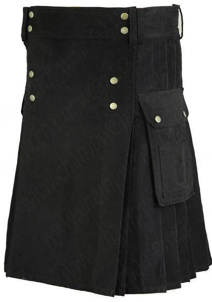 Men's Stylish Black Cotton Wedding Utility Kilt