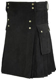 Men's Stylish Black Cotton Wedding Utility Kilt
