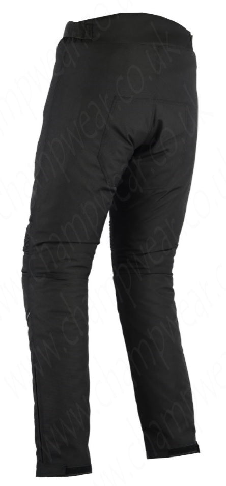 Mens All Black Waterproof Armoured Motorcycle Motorbike Biker Trousers