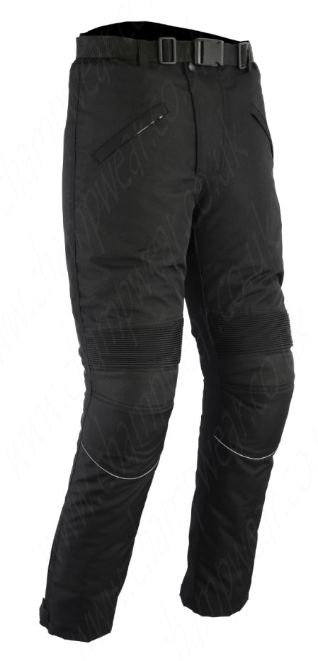 Mens All Black Waterproof Armoured Motorcycle Motorbike Biker Trousers