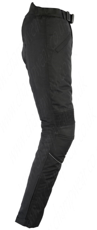Mens All Black Waterproof Armoured Motorcycle Motorbike Biker Trousers