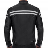 Mens Black Leather Jacket With White Straps