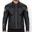 Mens Black Leather Jacket With White Straps