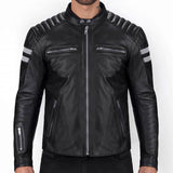 Mens Black Leather Jacket With White Straps