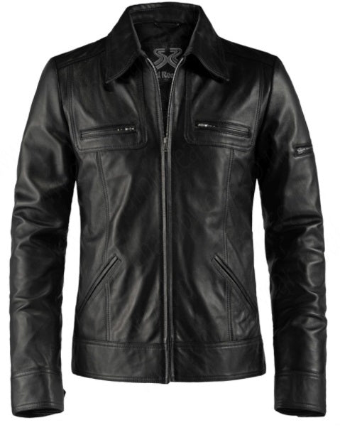 Mens Black Slim Fit Biker Leather Jacket