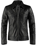 Mens Black Slim Fit Biker Leather Jacket