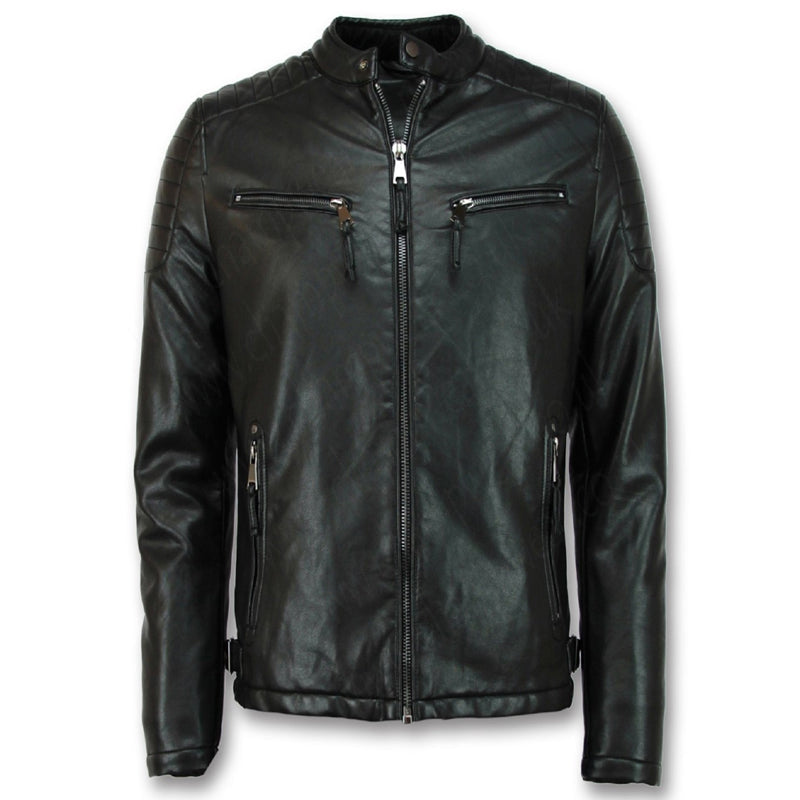 Mens Cafe Racer Biker Leather Jacket