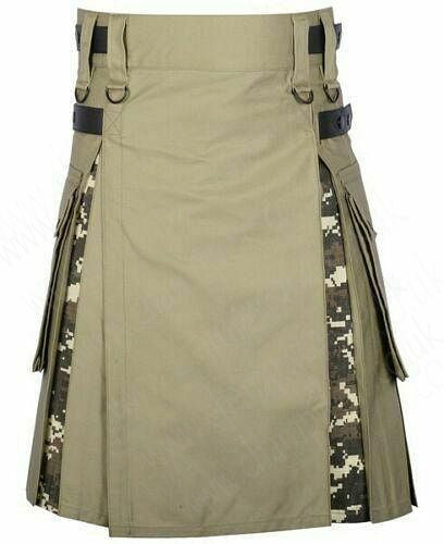Mens Khaki Cotton Camou Utility Hybrid Kilt