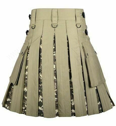 Mens Khaki Cotton Camou Utility Hybrid Kilt