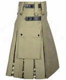 Mens Khaki Cotton Camou Utility Hybrid Kilt