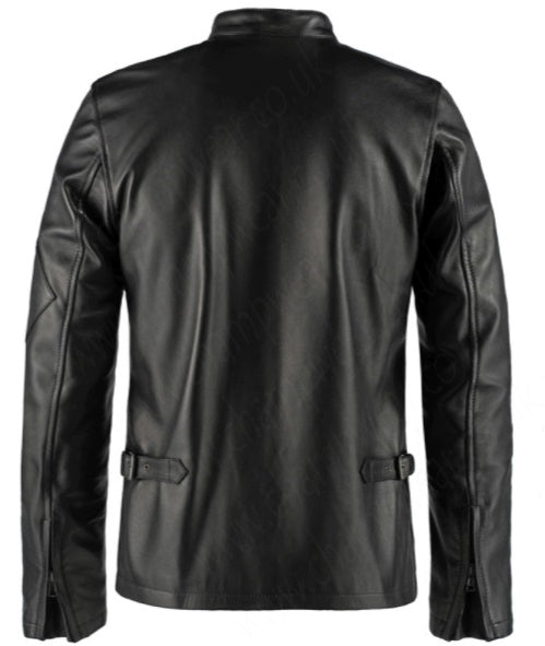 Mens X Black Vintage Racer Red & White Strip Motorcycle Biker Leather Jacket