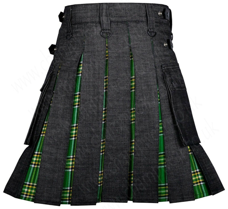 Modern Hybrid Black Denim & Irish Tartan Kilt