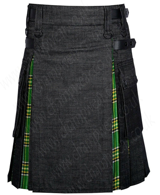 Modern Hybrid Black Denim & Irish Tartan Kilt