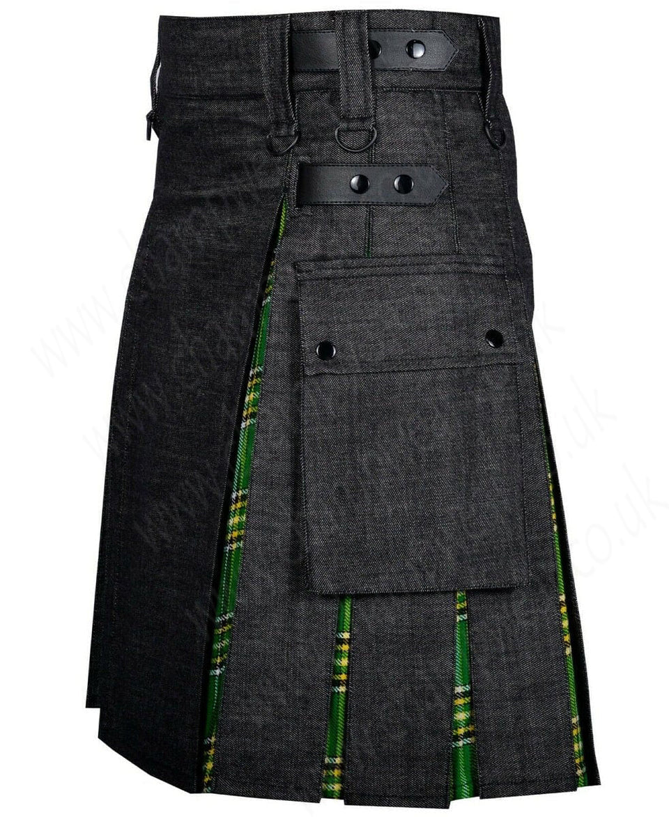 Modern Hybrid Black Denim & Irish Tartan Kilt